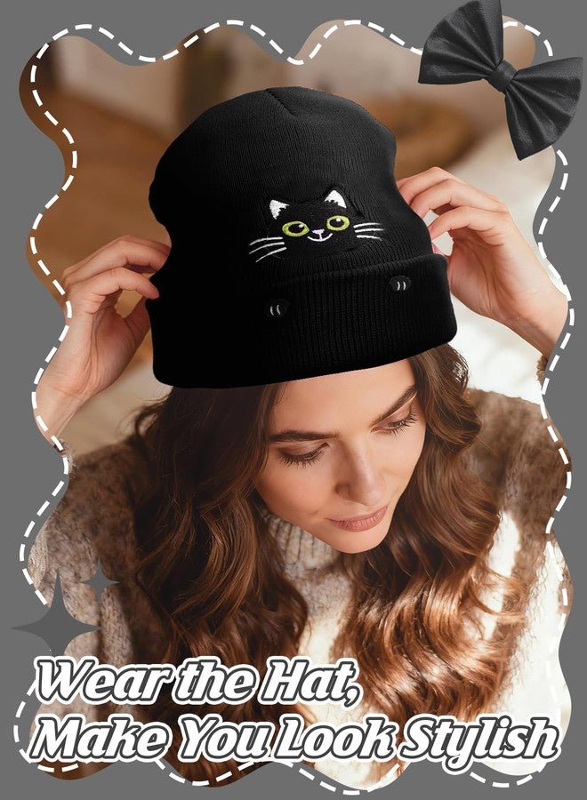 Bigmeta Cat Beanie Hat and Funny Socks for Women - Cute Warm Christmas Stocking Stuffers Gifts for Cat Lovers, Black - Image 3